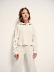 The Set Soft Touch Rib Cropped Hoodie and Wide Leg Co-Ord Joggers Oatmeal Marl - Image 3 of 7