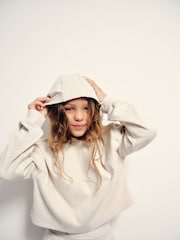 The Set Soft Touch Rib Cropped Hoodie and Wide Leg Co-Ord Joggers Oatmeal Marl - Image 4 of 7