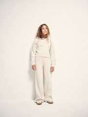 The Set Soft Touch Rib Cropped Hoodie and Wide Leg Co-Ord Joggers Oatmeal Marl - Image 6 of 7