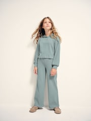The Set Soft Touch Rib Cropped Hoodie and Wide Leg Co-Ord Joggers Brown - Image 1 of 10
