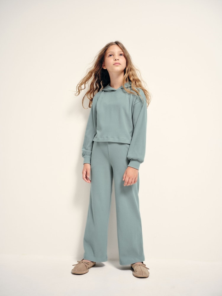 The Set Soft Touch Rib Cropped Hoodie and Wide Leg Co-Ord Joggers Brown - Image 1 of 10
