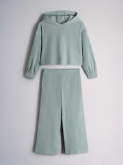 The Set Soft Touch Rib Cropped Hoodie and Wide Leg Co-Ord Joggers Brown - Image 2 of 10