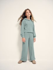 The Set Soft Touch Rib Cropped Hoodie and Wide Leg Co-Ord Joggers Brown - Image 3 of 10