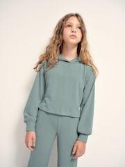 The Set Soft Touch Rib Cropped Hoodie and Wide Leg Co-Ord Joggers Brown - Image 4 of 10