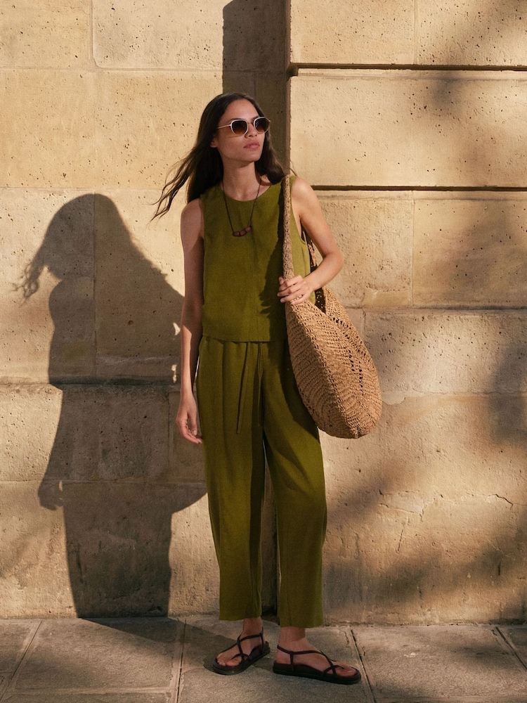 Hush Green Tovi Linen Blend Barrel Leg Trousers - Image 1 of 2