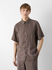 Oliver Sweeney Brown Linen Short-Sleeved Shirt - Image 1 of 5