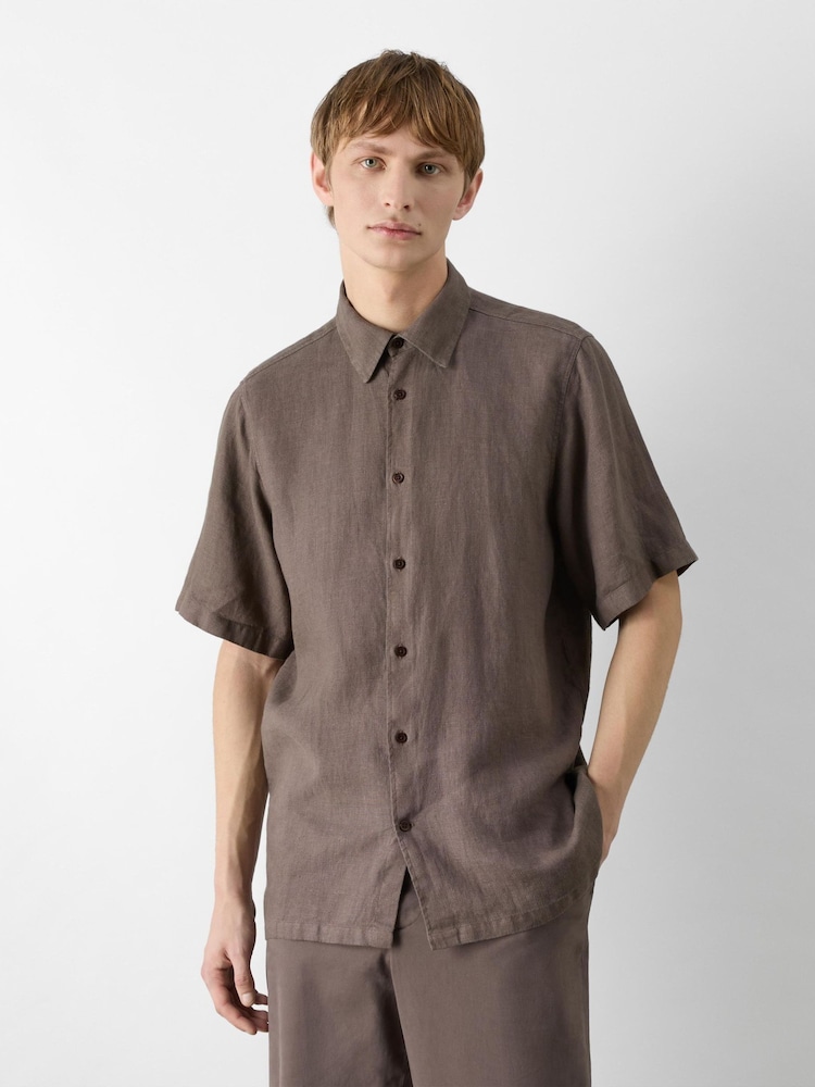 Oliver Sweeney Brown Linen Short-Sleeved Shirt - Image 1 of 5