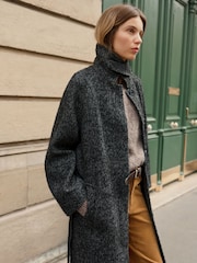 BHOEM Grey Herringbone Textured Shirt Collar Belted Coat with Wool - Image 2 of 5