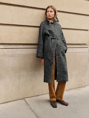 BHOEM Grey Herringbone Textured Shirt Collar Belted Coat with Wool - Image 3 of 5