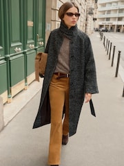 BHOEM Grey Herringbone Textured Shirt Collar Belted Coat with Wool - Image 5 of 5