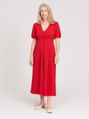 Finery Red Robyn Button Through Midi Dress - Image 1 of 4