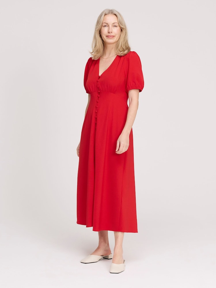 Finery Red Robyn Button Through Midi Dress - Image 2 of 4