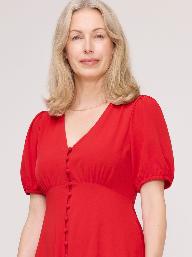 Finery Red Robyn Button Through Midi Dress - Image 4 of 4