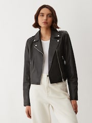 Finery Black Faith Leather Biker Jacket - Image 1 of 4