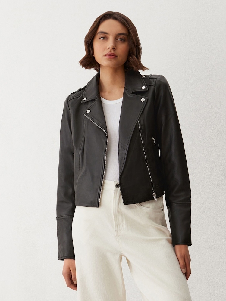 Finery Black Faith Leather Biker Jacket - Image 1 of 4