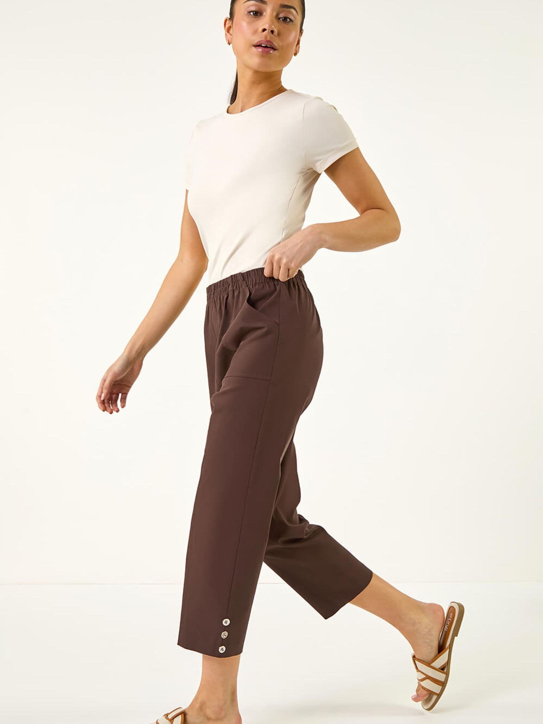 Roman Women's Chocolate Petite Bengaline Cropped Trouser In Size 12 - Image 2