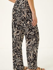 Roman Black Petite Floral Tapered Linen Mix Trousers - Image 3 of 5