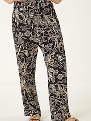 Roman Black Petite Floral Tapered Linen Mix Trousers - Image 4 of 5