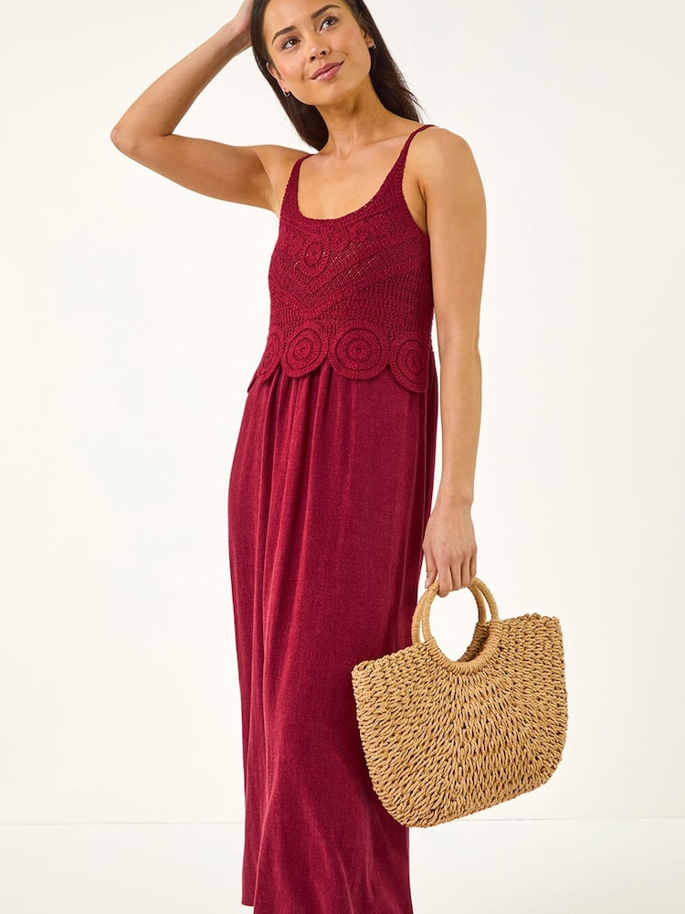Roman Red Petite Crochet Contrast Midi Dress - Image 1 of 5