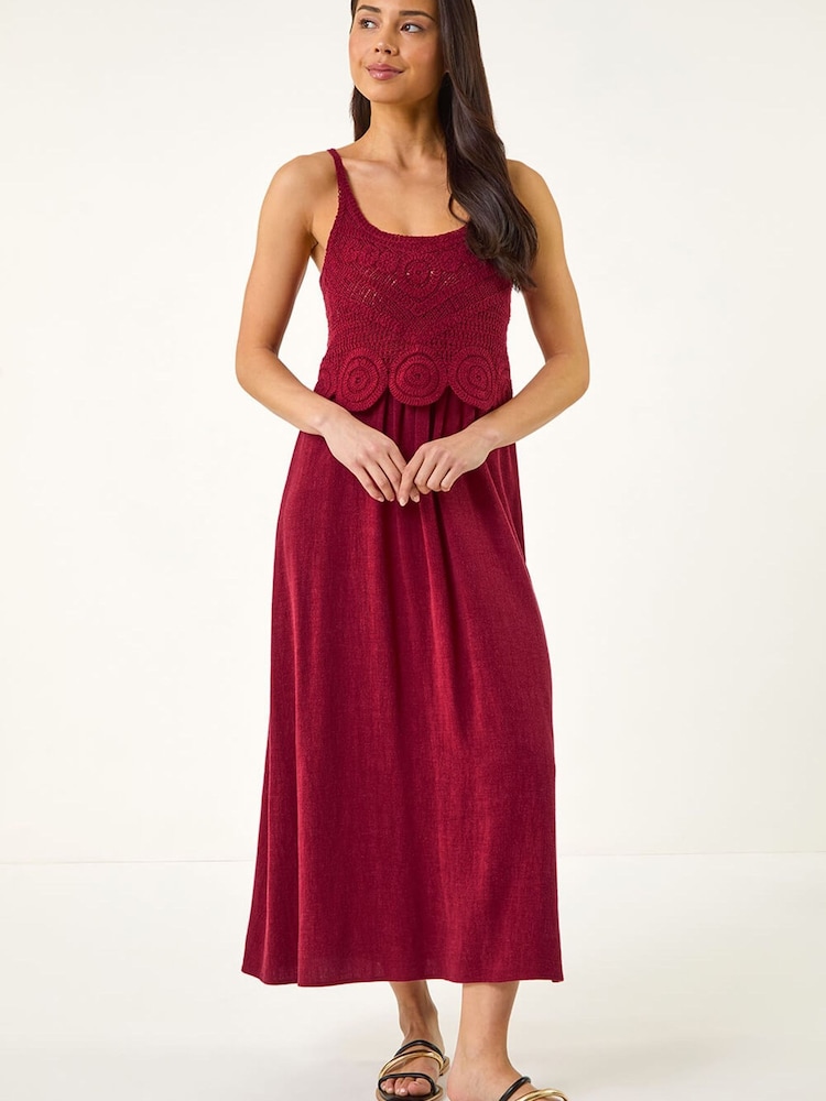 Roman Red Petite Crochet Contrast Midi Dress - Image 2 of 5