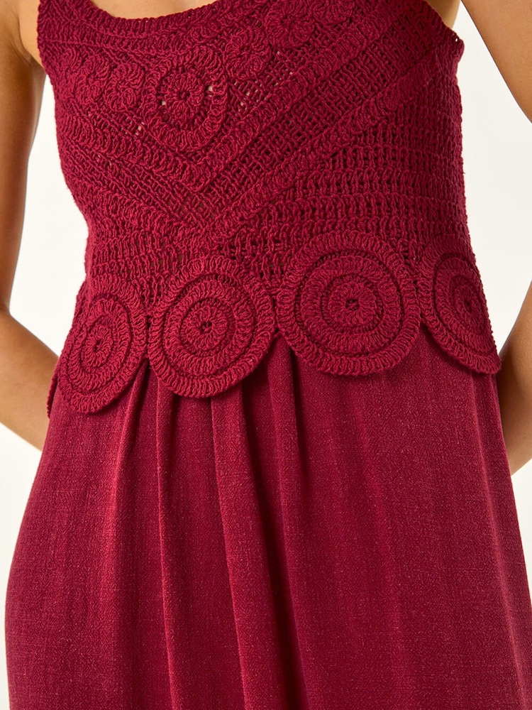 Roman Red Petite Crochet Contrast Midi Dress - Image 5 of 5