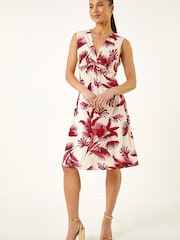 Roman Red Petite Tropical Print Twist Front Dress - Image 1 of 5