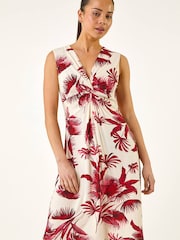 Roman Red Petite Tropical Print Twist Front Dress - Image 2 of 5