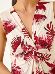 Roman Red Petite Tropical Print Twist Front Dress - Image 5 of 5