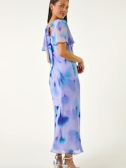 Roman Blue Petite Floral Cowl Neck Midi Dress - Image 3 of 5