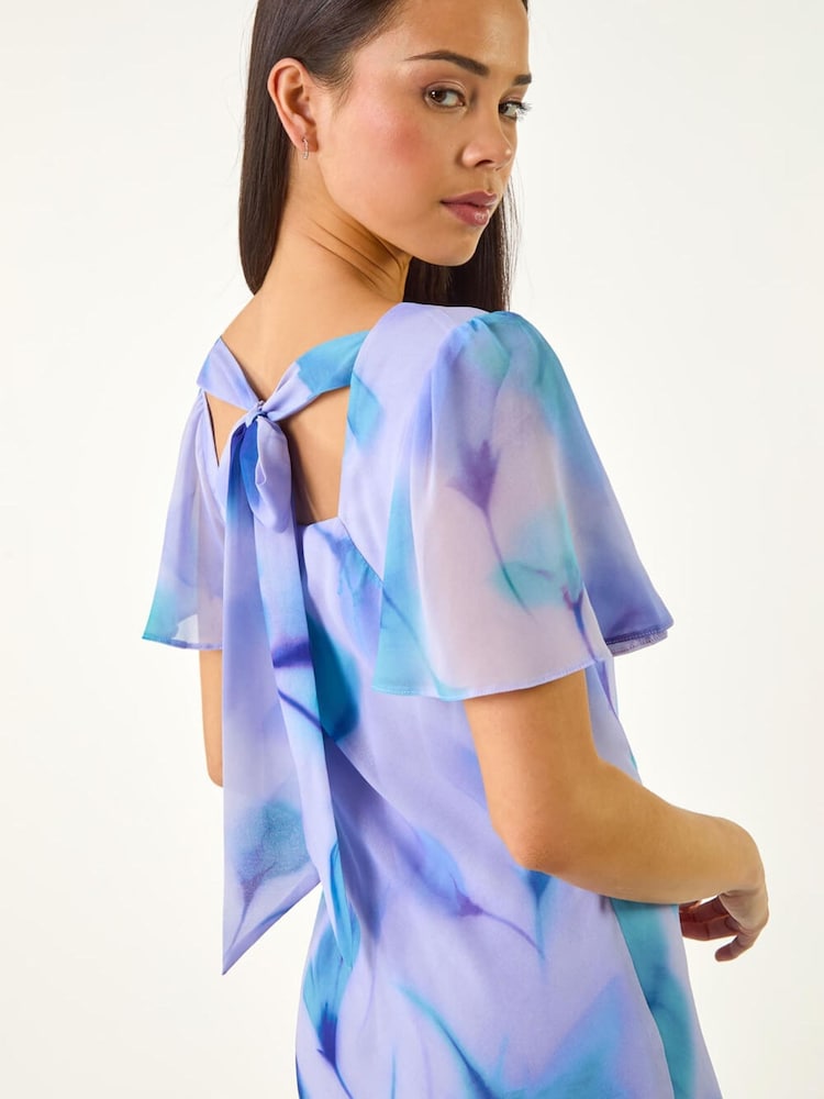 Roman Blue Petite Floral Cowl Neck Midi Dress - Image 6 of 6