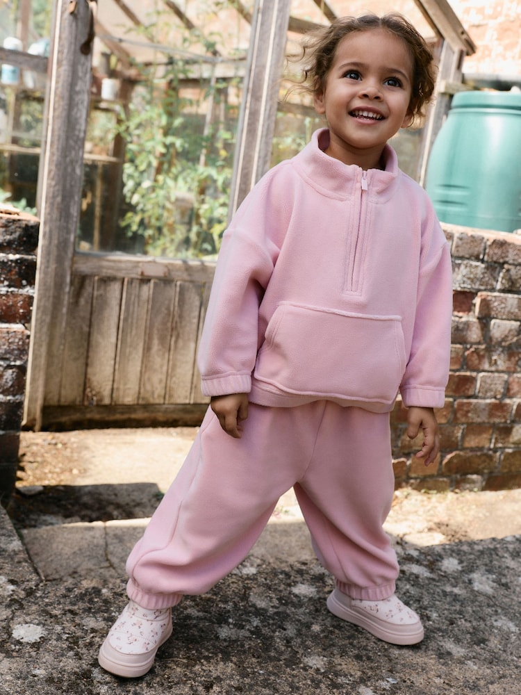 Pale Pink Fleece Half Zip Top and Barrel Trousers Set (3mths-7yrs) - Image 1 of 9 Pale Pink Fleece Half Zip Top and Barrel Trousers Set (3mths-7yrs) - Image 1 of 9