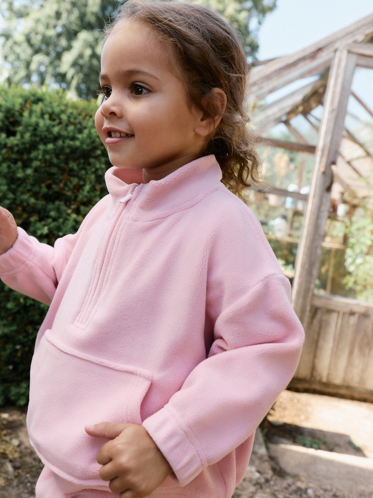 Pale Pink Fleece Half Zip Top and Barrel Trousers Set (3mths-7yrs) - Image 2 of 9 Pale Pink Fleece Half Zip Top and Barrel Trousers Set (3mths-7yrs) - Image 2 of 9