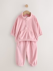 Pale Pink Fleece Half Zip Top and Barrel Trousers Set (3mths-7yrs) - Image 5 of 9