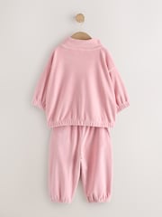 Pale Pink Fleece Half Zip Top and Barrel Trousers Set (3mths-7yrs) - Image 6 of 9