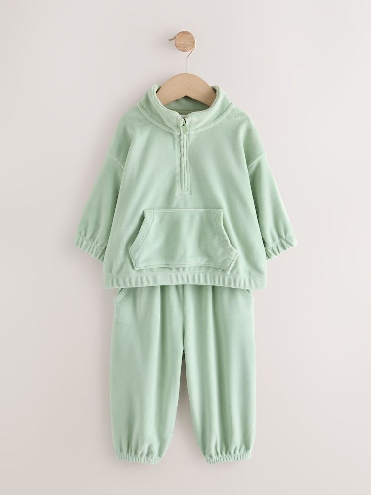 Green Fleece Half Zip Top and Barrel Trousers Set (3mths-7yrs) - Image 1 of 5 Green Fleece Half Zip Top and Barrel Trousers Set (3mths-7yrs) - Image 1 of 5