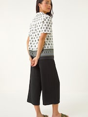 Roman White Petite Border Print Button Blouse - Image 3 of 5