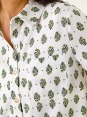 Roman White Petite Border Print Button Blouse - Image 5 of 5