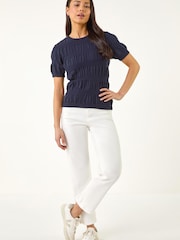 Roman Blue Petite Texture Knitted Top - Image 2 of 5