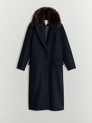 Wool Single Breasted Long Coat with Removable Fur Collar - Slika 6 od 7