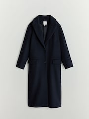 Wool Single Breasted Long Coat with Removable Fur Collar - Slika 7 od 7