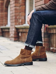 Tan Brown Suede Chelsea Boots - Image 1 of 8