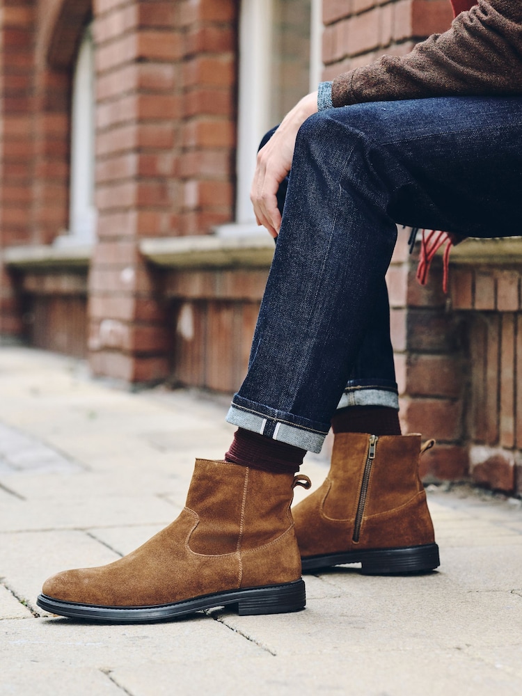 Tan Brown Suede Chelsea Boots - Image 1 of 8 Tan Brown Suede Chelsea Boots - Image 1 of 8