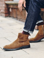 Tan Brown Suede Chelsea Boots - Image 2 of 8