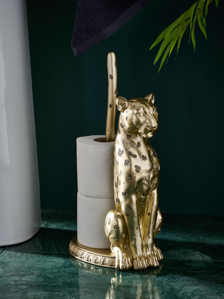 Gold Cheetah Floor Standing Toilet Roll Holder - Image 1 of 4 Gold Cheetah Floor Standing Toilet Roll Holder - Image 1 of 4