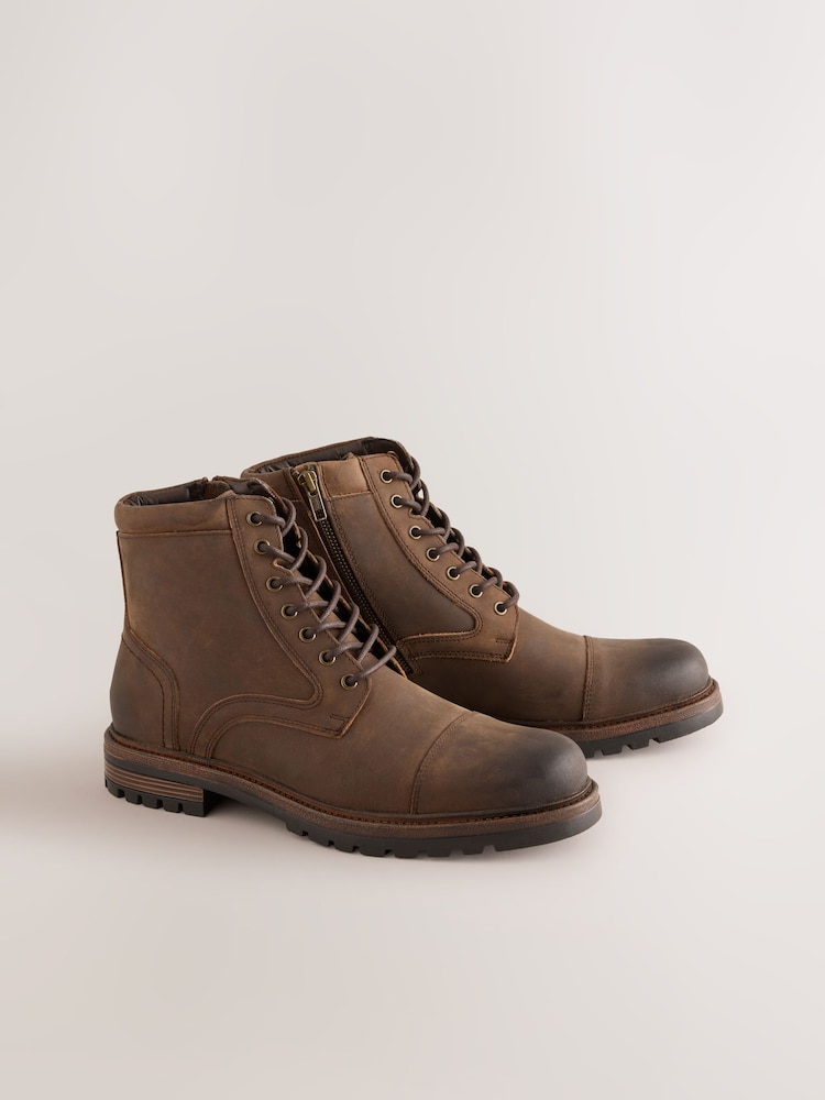 Brun - Leather Toecap Boots - Bilde 1 av 6