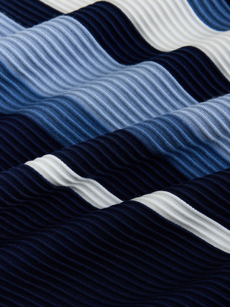 Navy Blue Ottoman Rib Stripe Polo Shirt - Image 2 of 3