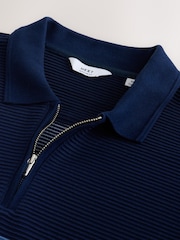 Navy Blue Ottoman Rib Stripe Polo Shirt - Image 3 of 3