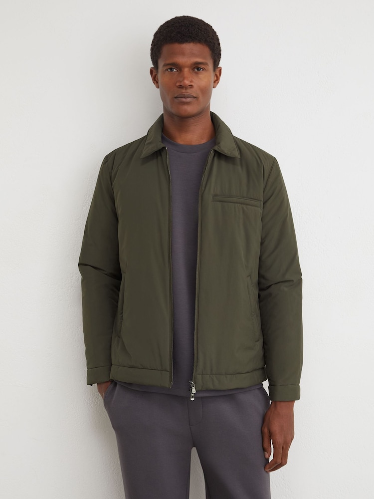 Reiss Olive Green Bernardi Technical Padded Zip-Through Jacket - Image 1 of 6 Reiss Olive Green Bernardi Technical Padded Zip-Through Jacket - Image 1 of 6