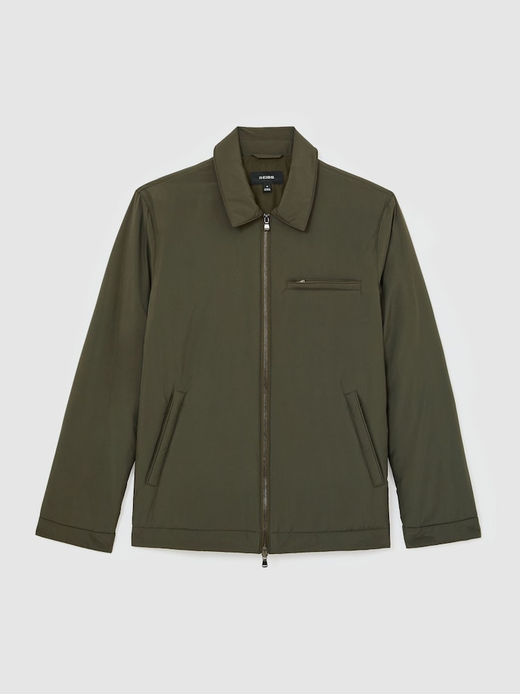 Reiss Olive Green Bernardi Technical Padded Zip-Through Jacket - Image 2 of 6 Reiss Olive Green Bernardi Technical Padded Zip-Through Jacket - Image 2 of 6