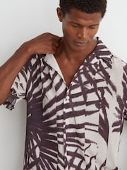 Reiss Bordeaux Shindora Plissé Printed Cuban-Collar Shirt - Image 1 of 6